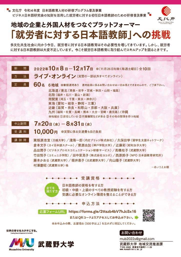 日本語日本文学科 近藤彩 教授「外国人就労者に対する初任日本語教師のための研修」に登壇01